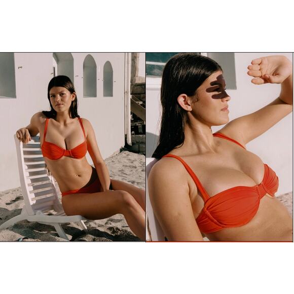 Apres June Celine Ruched Underwire Orange Bikini Top Size Large - Picture 7 of 7
